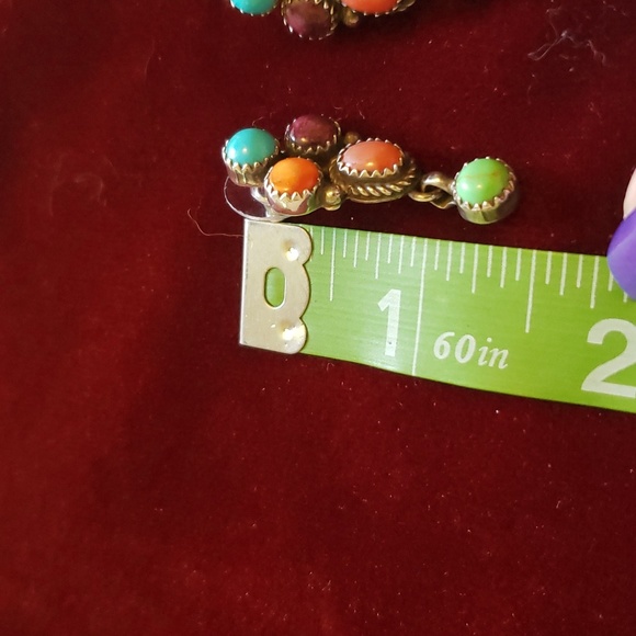 Vintage Handcrafted Signed Navaho Silver Multi Stone Post Earrings - Picture 8 of 12